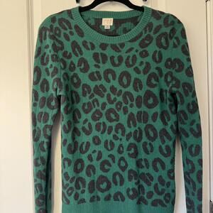 a new day Green and Gray Leopard Print Sweater Medium